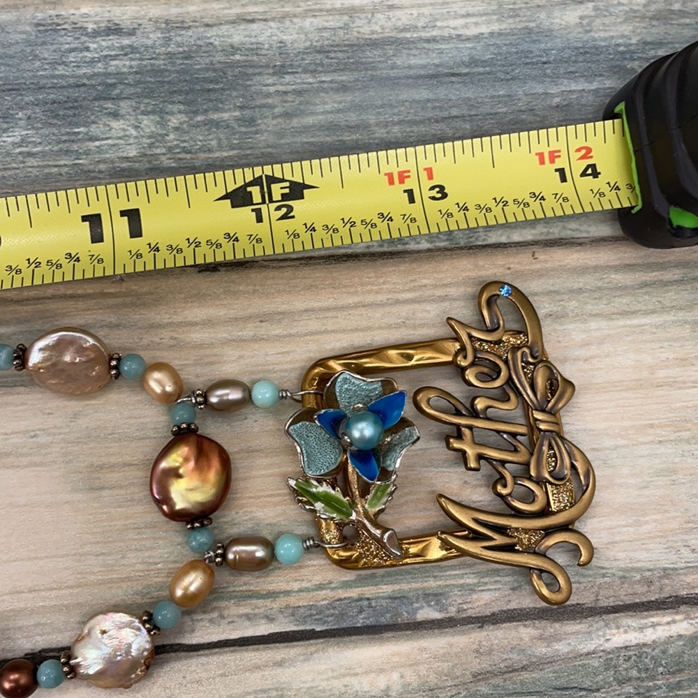 👑Adorned Crown Artisan Assemblage enamel flower beaded pearl mother necklace - Picture 8 of 10